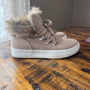 Soda Tan Fur-Trimmed Sneakers
